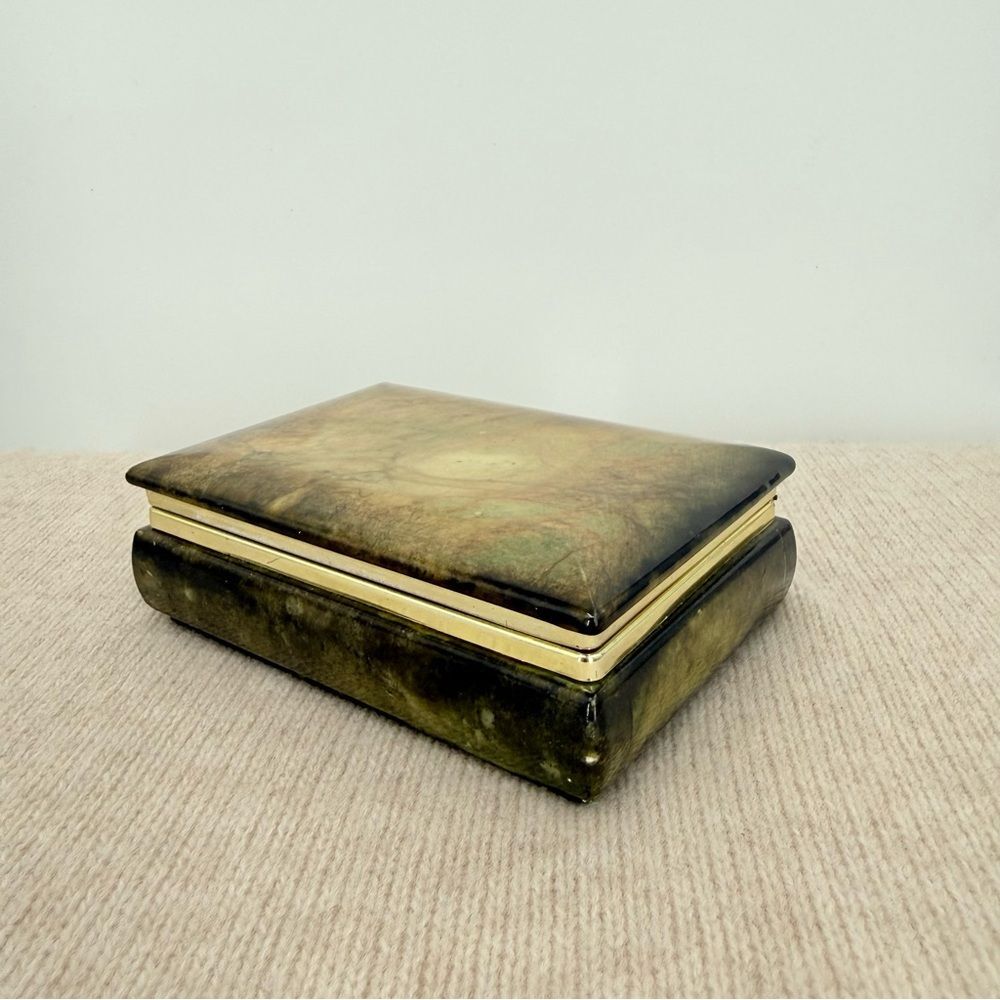 Genuine Alabaster Jewelry Box Green Lidded Hand Carved Italy